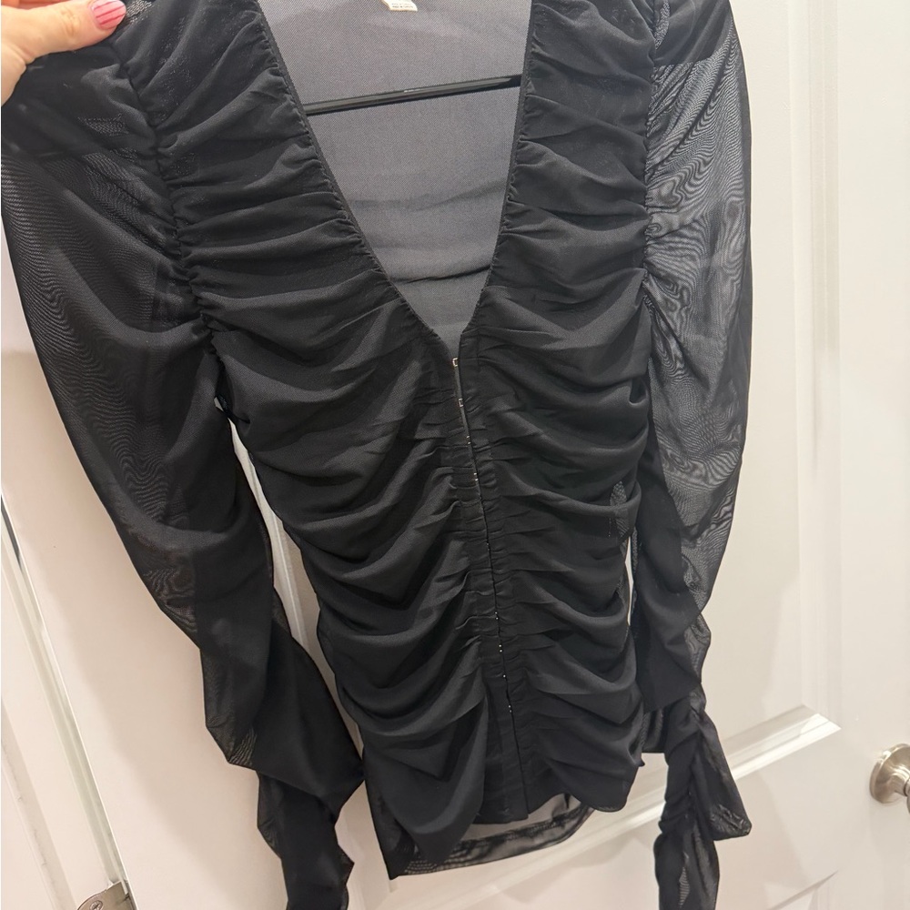Maeve Black Ruched Long Sleeve Top
